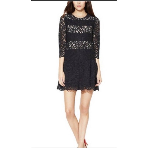 Sandro Paris Women’s‎ 3/4 Lace Sleeve Drop Waist Dress Black Lace Size 1 Small - Picture 1 of 4